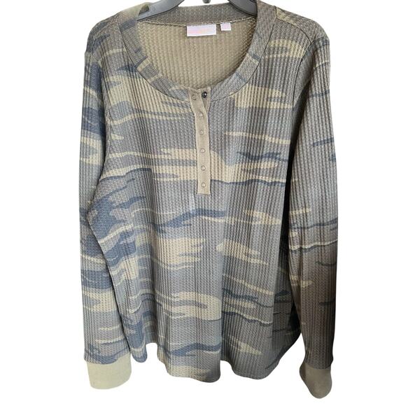 BELLE by Kim Gravel camo camouflage Waffle knit Henley NWOT Plus Sz 1X - Picture 1 of 5